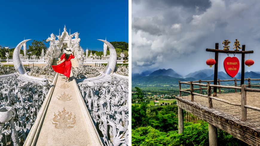 Wat Rong Khun in Chiang Rai Chiang Mai Thailand and Yun Lai Viewpoint - Pai, Thailand