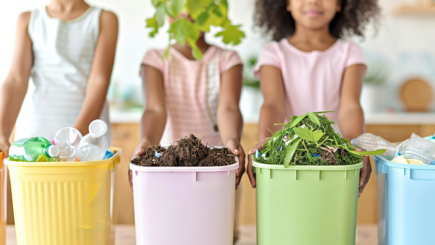 smart waste system in accommodation with recycling and compost bins