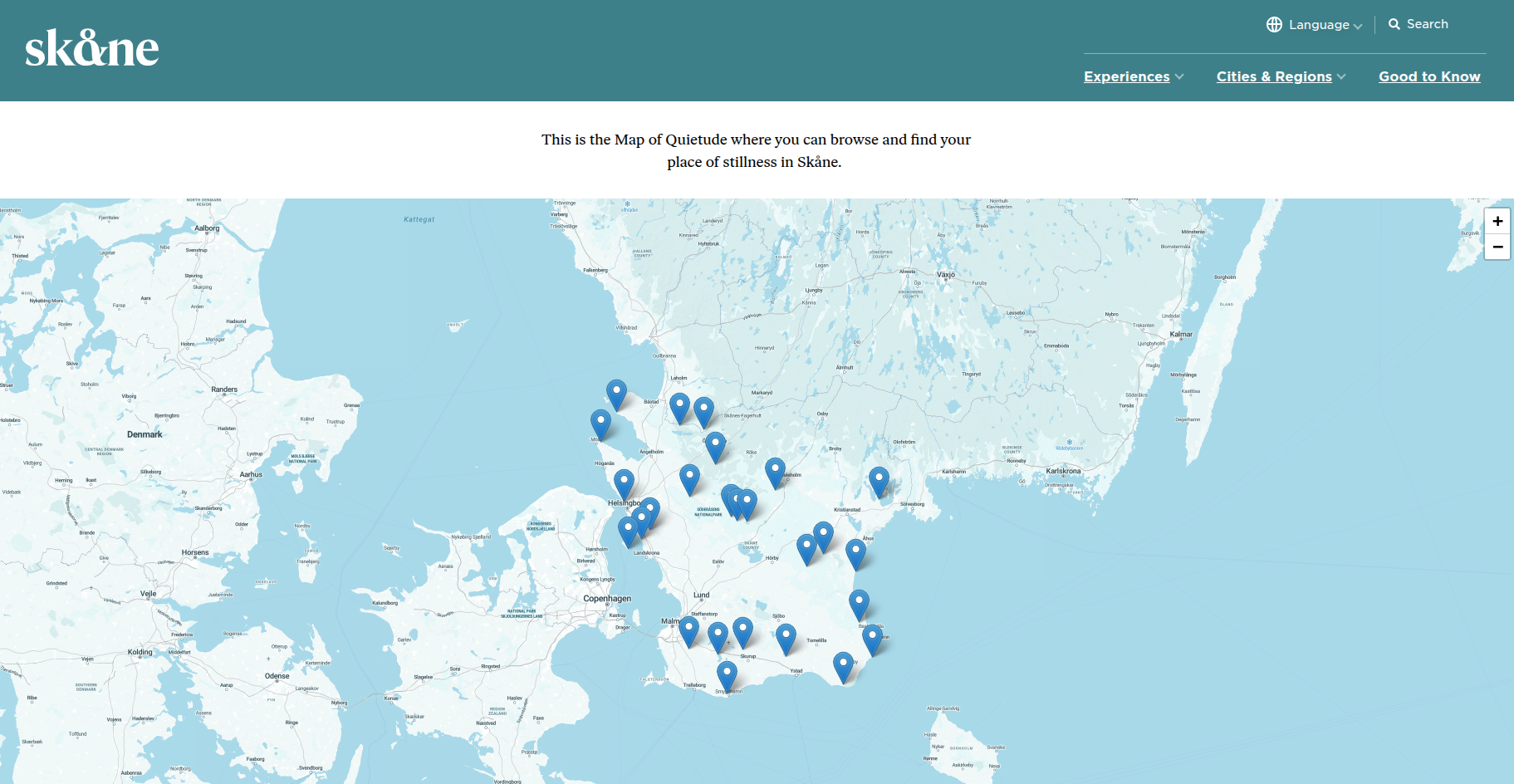 Map of Quietude: A map of the quietest places in Skåne, Sweden.