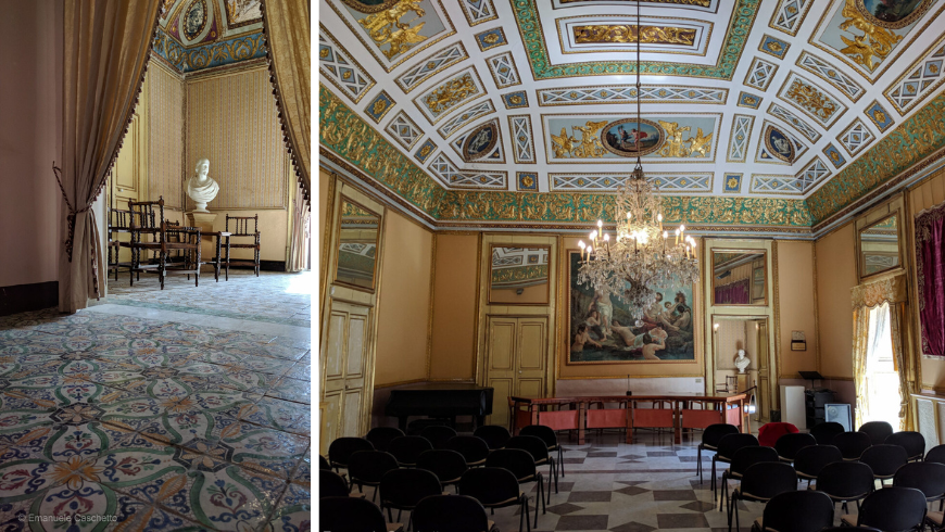 ceramic flooring and frescoes inside Palazzo Spadaro