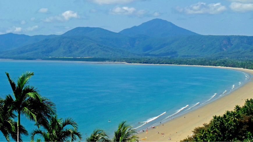 Coastal area with sea and mountains in port Douglas 