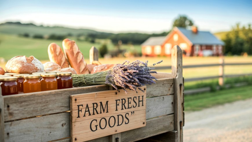 Farm fresh goods in rustic wooden cart
