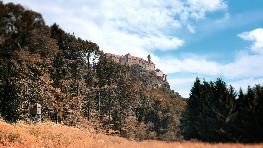 Reigersburg Castle on a volcanic rock in Styria, Austria.