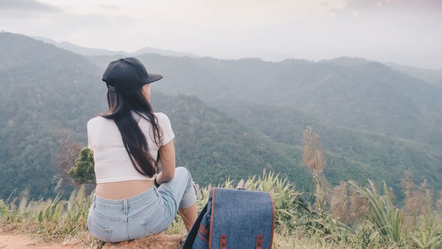 Girl looking at a natural landscape