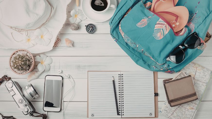 Backpack, laptop, cell phone with free downloaded maps
