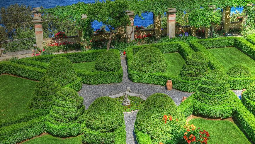 Italian garden of La Cervara overlooking the Gulf of Tigullio in Portofino