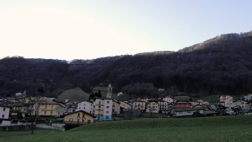 Pasturo village historic center with stone houses in Valsassina, Italy