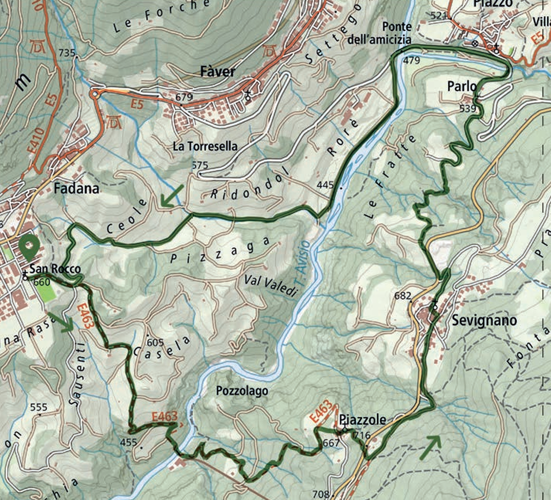 map of trekking through terraced vineyards: Val di Cembra Coast to Coast