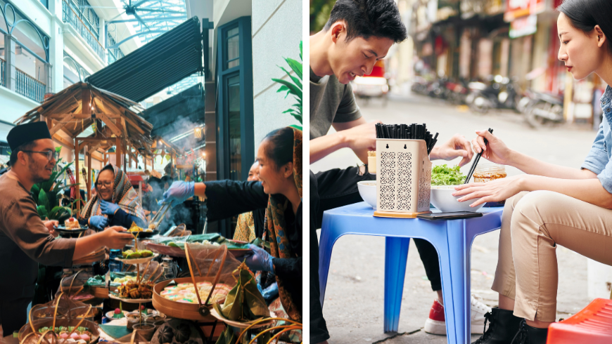 Street food gathering in Vietnam