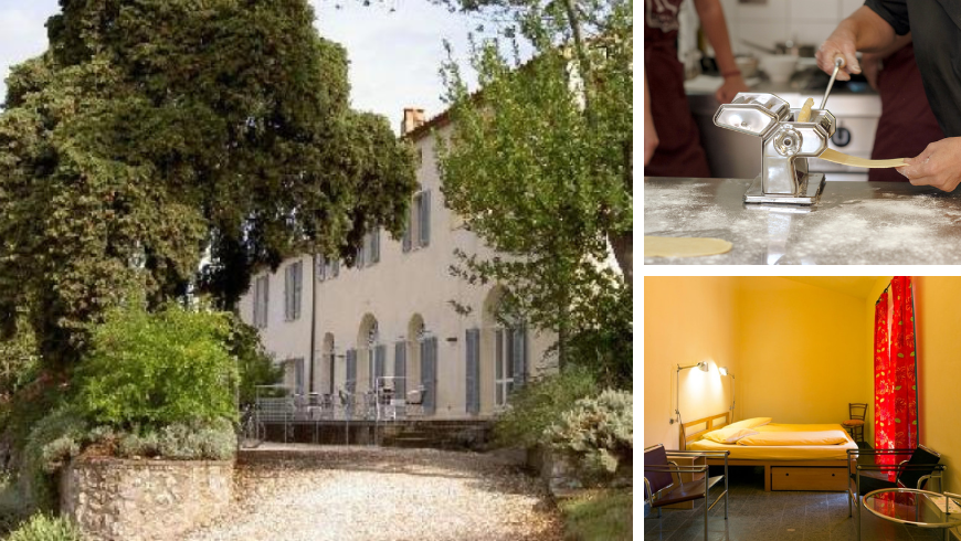 view of the garden of Podere Riparbella, a room and cooking lesson