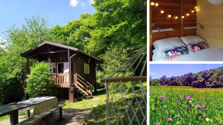 house in the woods with meadows and room inside