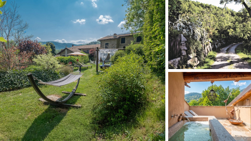 garden of the houses, balcony with little pool and trails