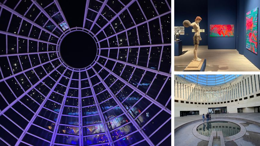 MART in Rovereto: the glass dome, interiors with modern and contemporary artworks and the museum’s outdoor courtyard.