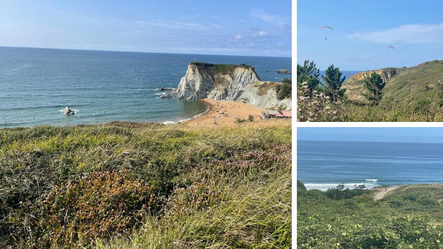 Collage of Sopelana's coastline with seafront, cliffs and green trails overlooking the Atlantic.