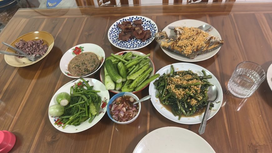 dinner, cooked locally.
