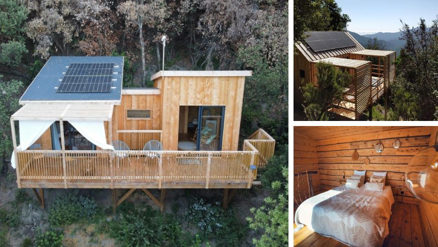 Eco-cabin surrounded by woods and nature in France