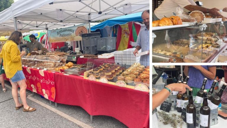 Ondres market with bread, cheese and local products from the Seignanx area