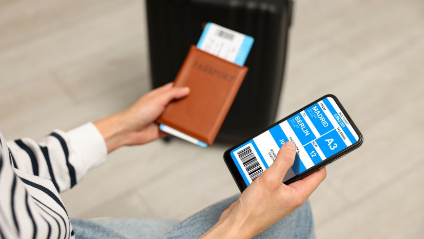 Digital travel ticket displayed on a smartphone.