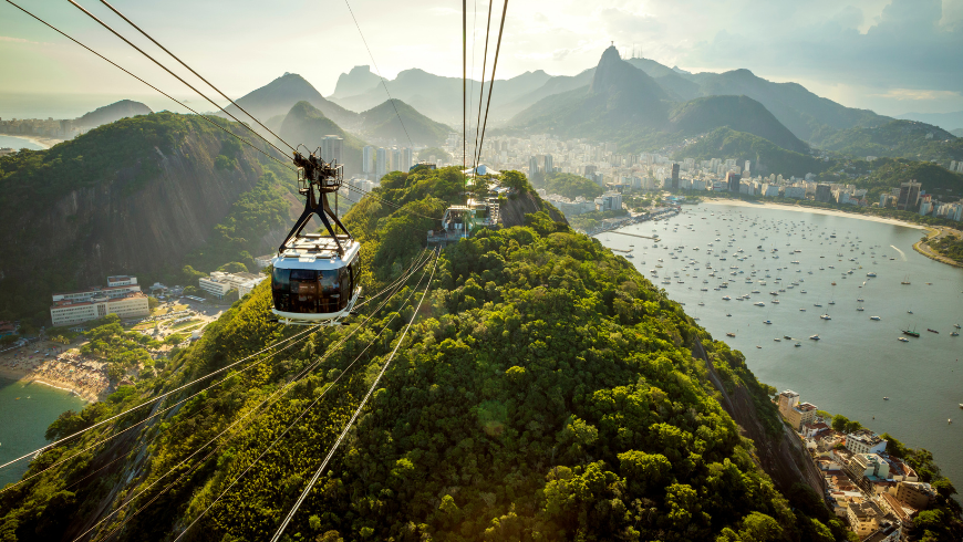 Cable car to Sugarloaf Mountain, Parque Bondinho Pão de Açúcar, in Rio de Janeiro.