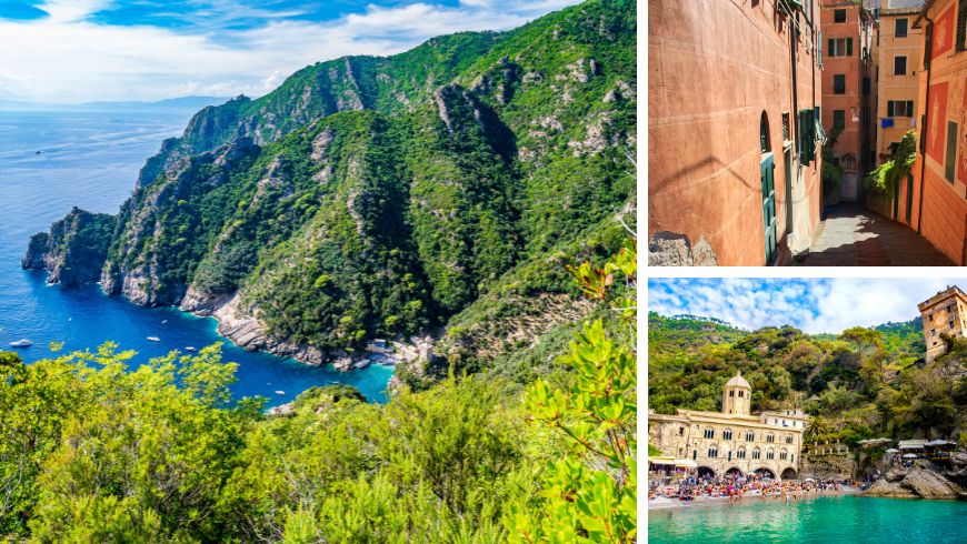 Trails on the hills of San Fruttuoso, between the colourful village of Camogli and the small beach of San Fruttuoso seen from the sea