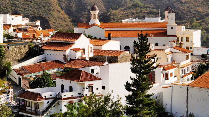 White houses of Tejeda nestled among the mountains of inland Gran Canaria
