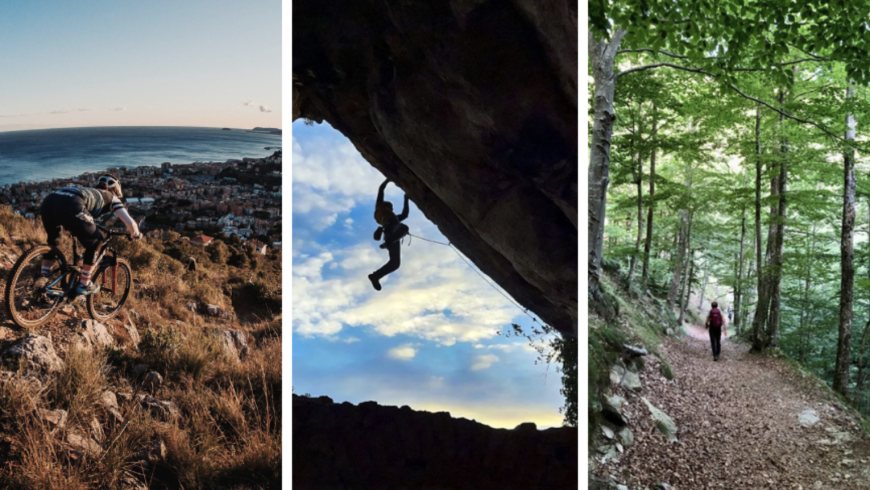 Bilder über Aktivitäten wie Radfahren, Klettern und Wandern