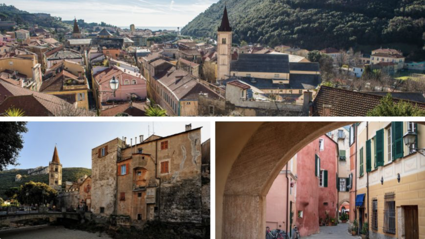 Bilder von Finalborgo mit alten Gebäuden und das Blick auf Meer