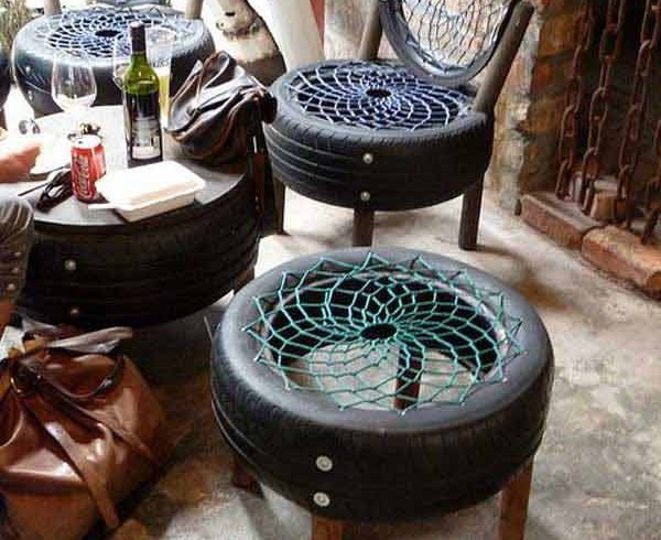  Ideas jardín-Salón hecho con neumáticos viejos