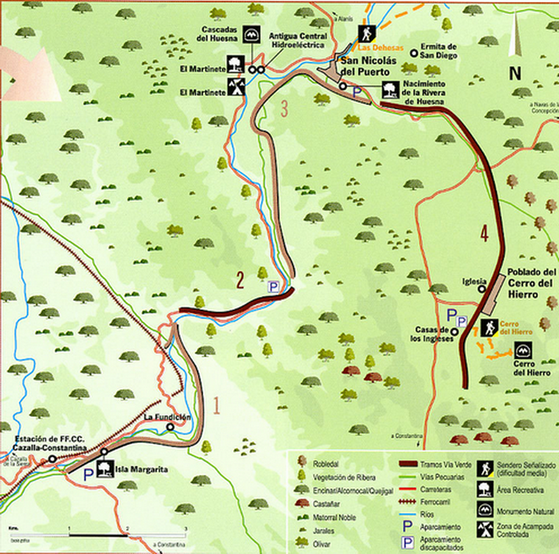 Mapa Vía Verde de la Sierra Norte de Sevilla