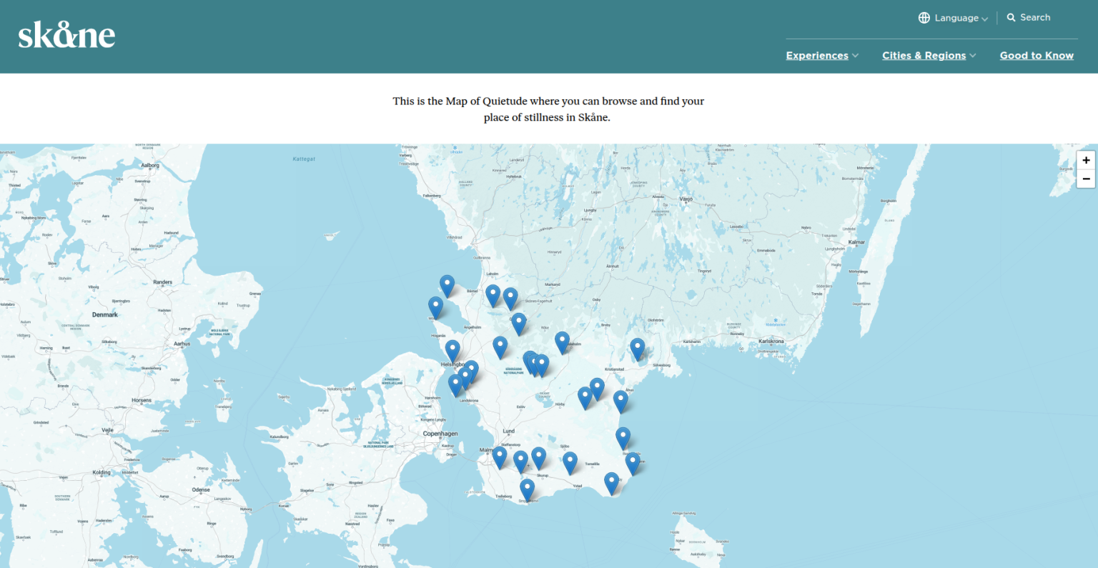 Mapa de los lugares más silenciosos de Suecia
