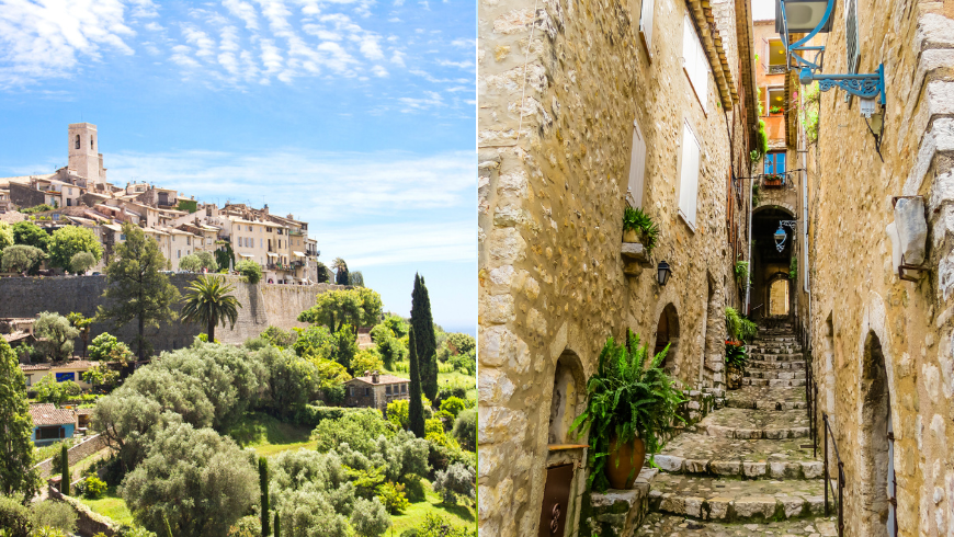 ruelle et vue sur la vallée à Saint-Paul de Vence