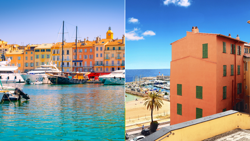 vue sur la mer et les villes de Saint Tropez et Menton