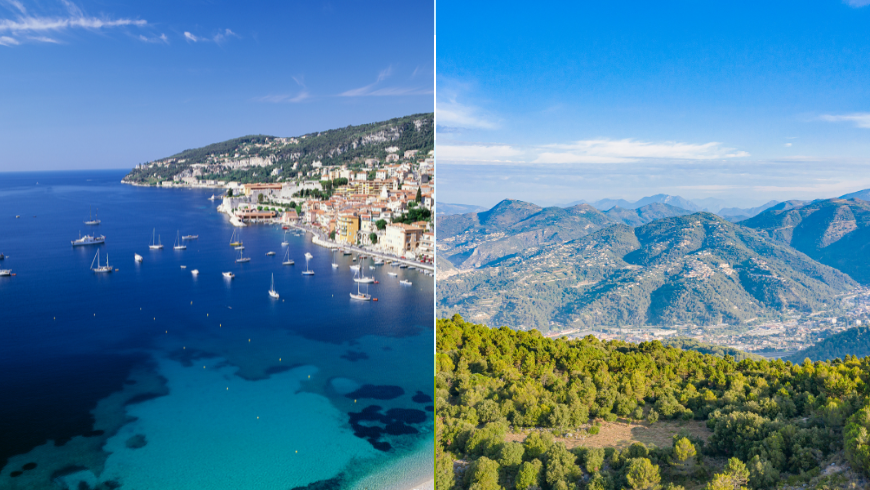 vue sur la mer et les montagnes de la Côte d'Azur