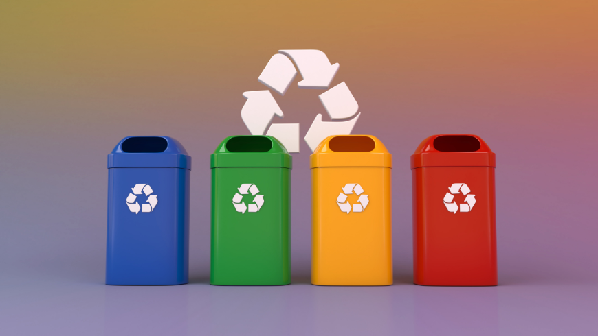 Image montrant quatre poubelles différents pour le tri des déchets