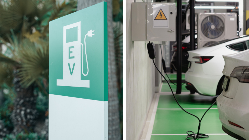 Un hôtel ou un hébergement mettant en avant ses options de recharge pour voitures électriques. 