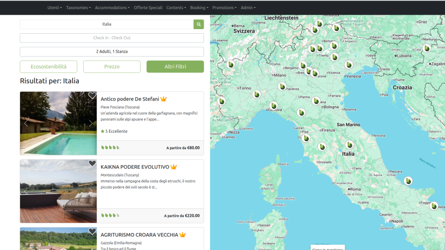 Carte interactive des hébergements EV‑friendly en Italie sur Ecobnb — trouvez facilement des hôtels, B&B et structures touristiques proposant des solutions de recharge pour véhicules électriques.